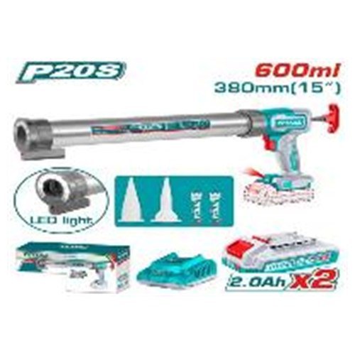 PISTOLA CALAFATERA INALAMBRICA 600ML 15" 20V CON 2BAT + CARG TOTAL