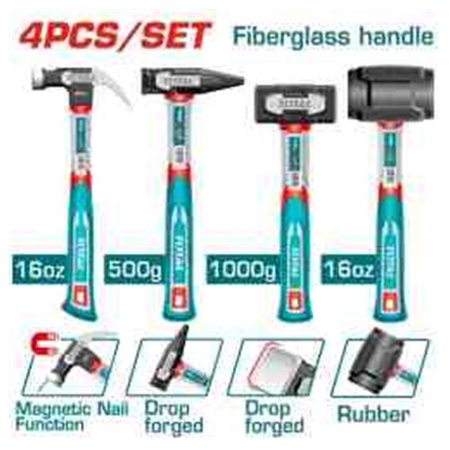 KIT DE MARTILLOS MANGO FIBRA POR 4PCS TOTAL