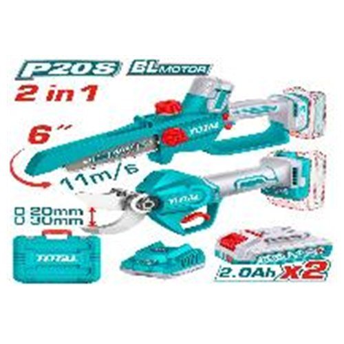 KIT MOTOSIERRA MINI 5" + TIJERA PODAR INALAMBRICO 20V TOTAL
